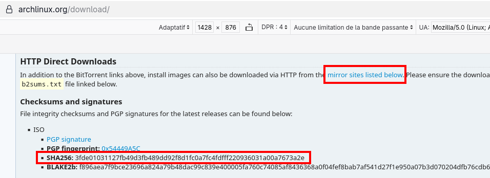 Téléchargement Arch en http