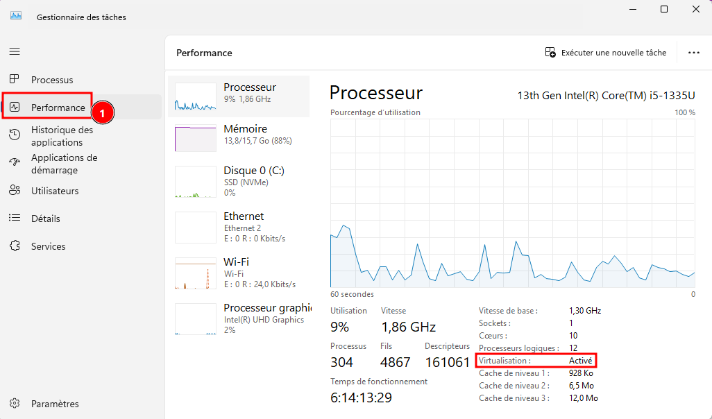Capture d'écran du Gestionnaire des tâches